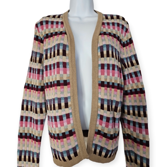 NWOT Talbots tan red pink blue purple cotton cardigan sweater Womens Large - Picture 4 of 9
